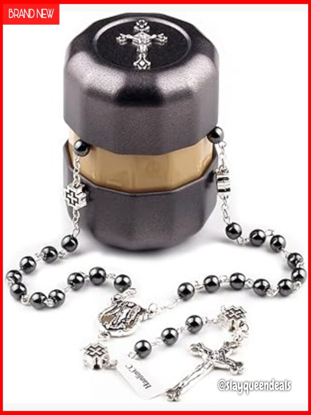 Hematite St. Michael Rosary Necklace - 20.8 inch